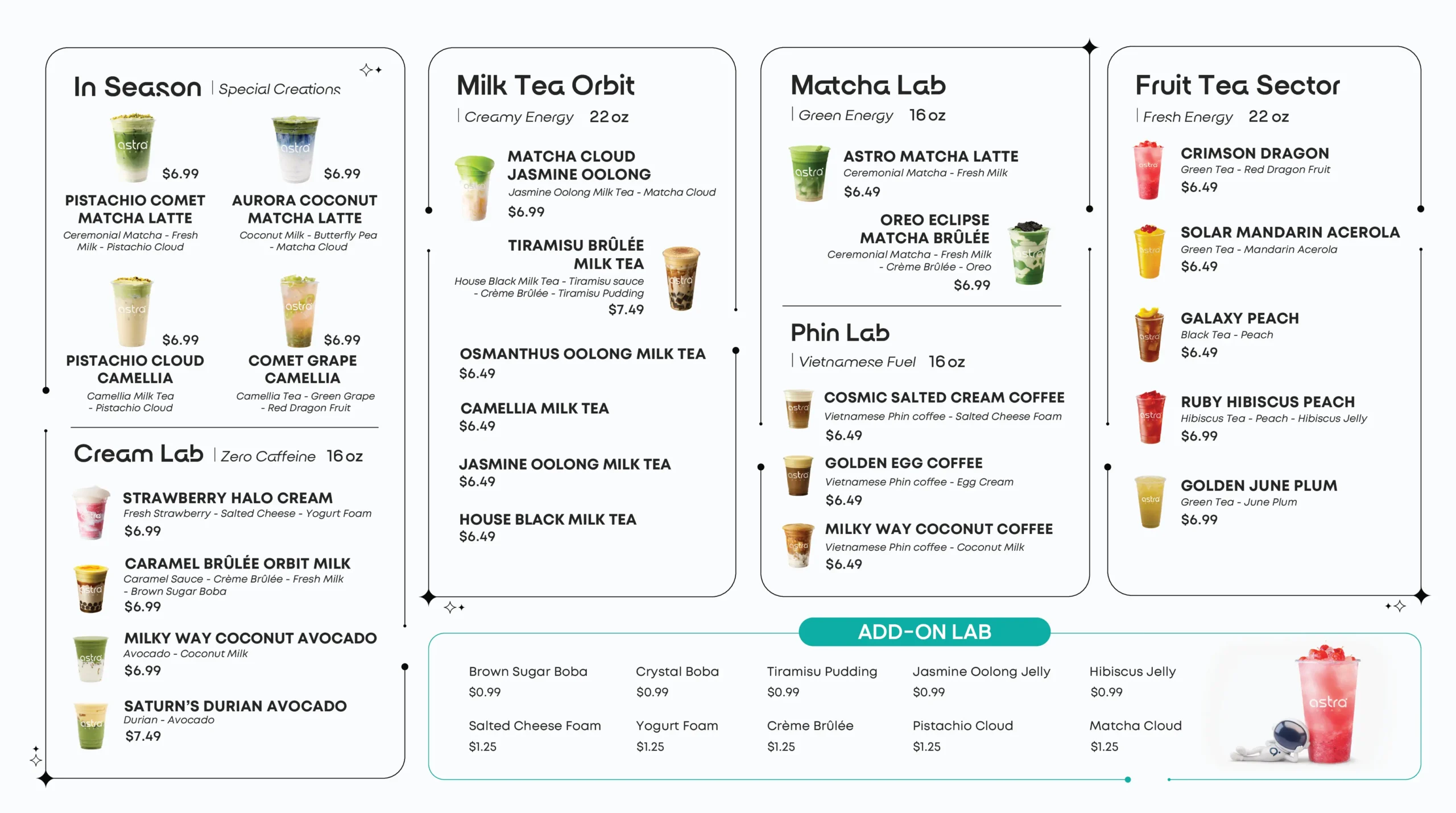 Astra Bean Menu