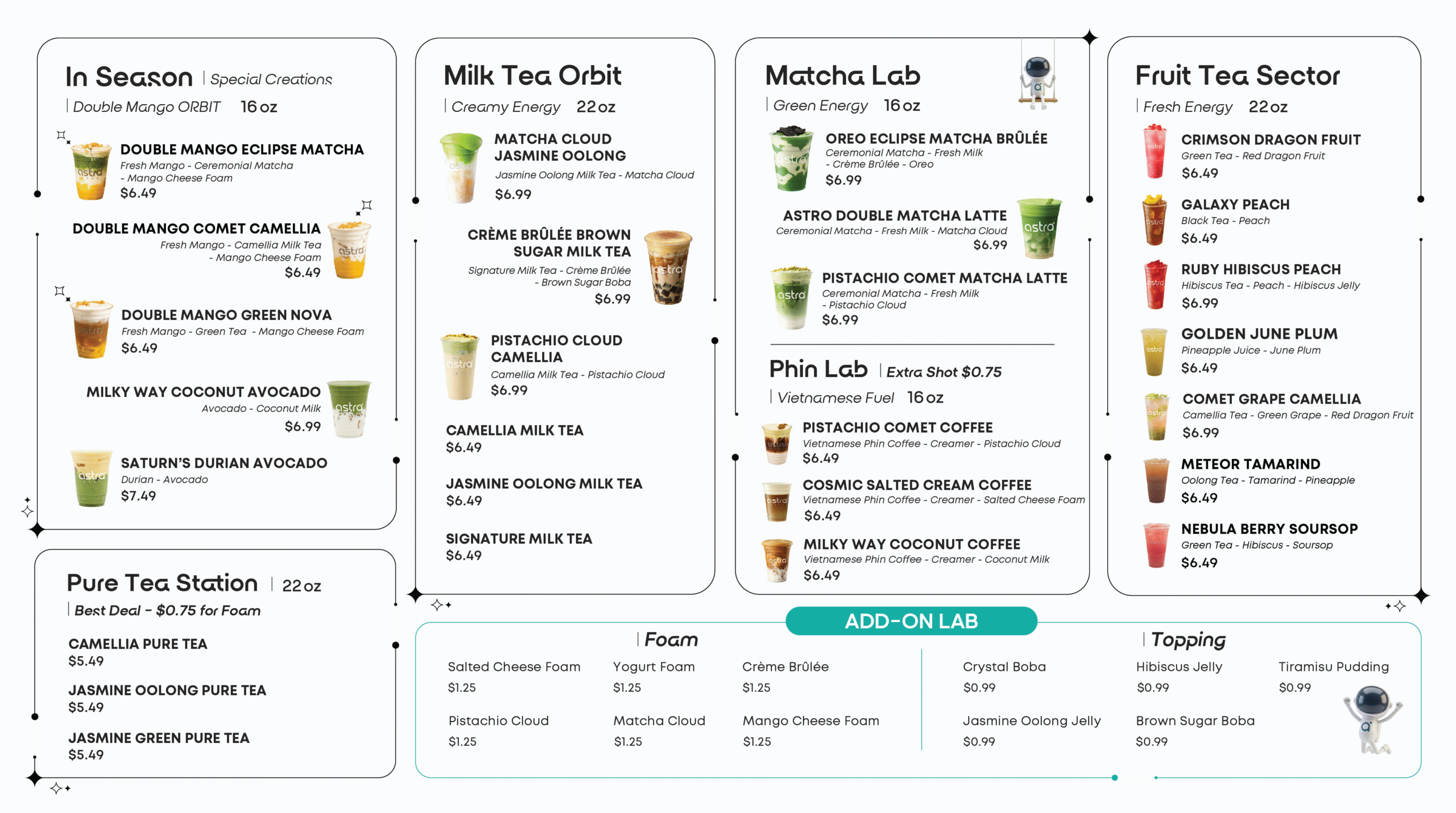 Astra Bean New Menu
